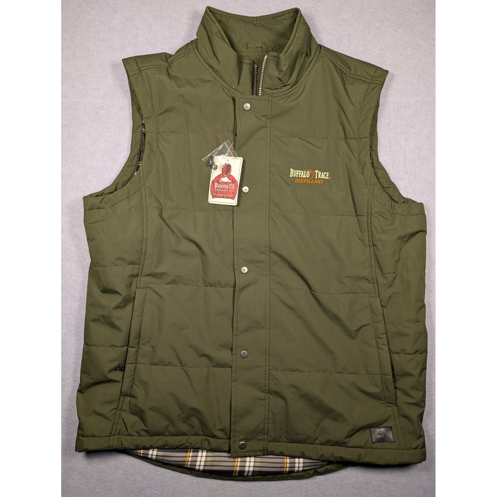 Roots 73 Vest Mens XL Green Buffalo Trace Distillery Quilted Plaid Lined NEW